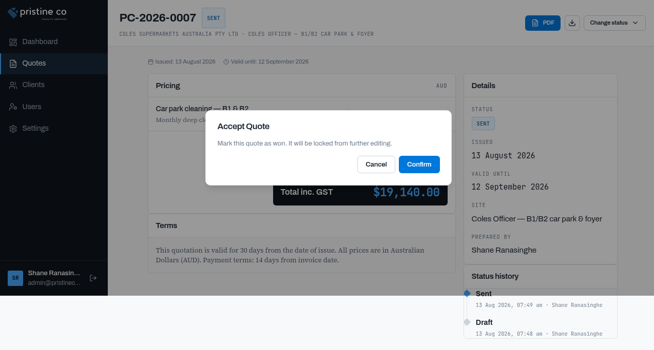 Accept modal