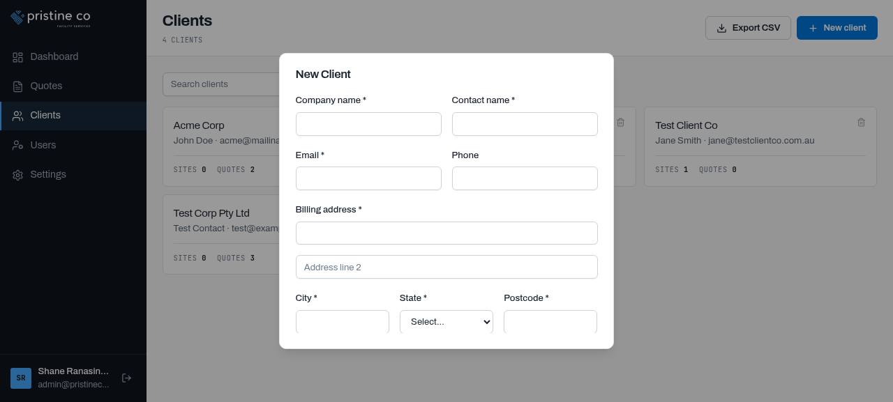 New client modal