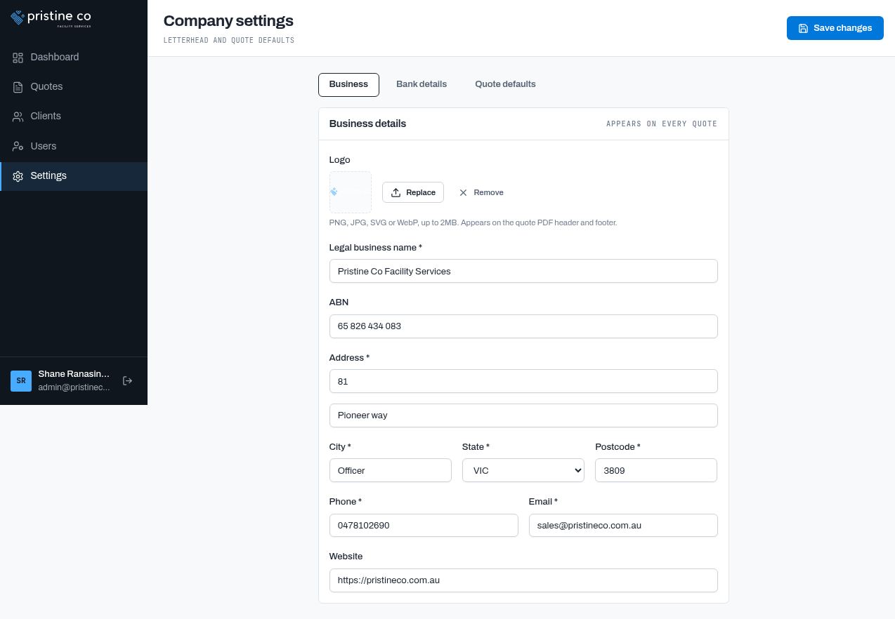 Settings business